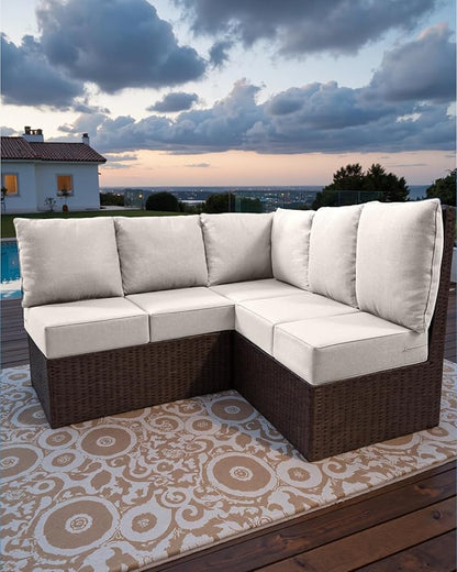 Luxury 24x24x6 Outdoor Cushions for 5-Seat Sectional Sofa Set of 5 - Water-Repellent 11-Piece Patio Cushion Set for Outside Rattan Wicker Loveseat Chair L-Shape Couch - Beige/Classic