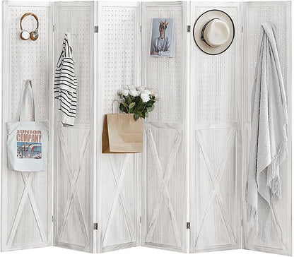 ALeesing 6 Panel Pegboard Room Divider, 5.6Ft Pegboard Display Folding Privacy