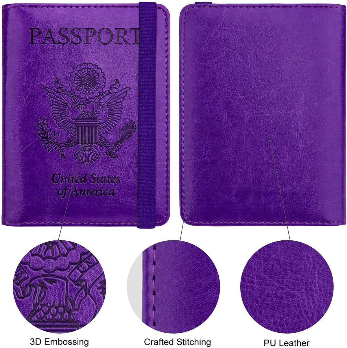 WALNEW Passport Holder for Travel, RFID Passport Cover Wallet for Women Men, PU Leather Passport Book Card Holder Case with Pen, Travelling Essentials for Flying