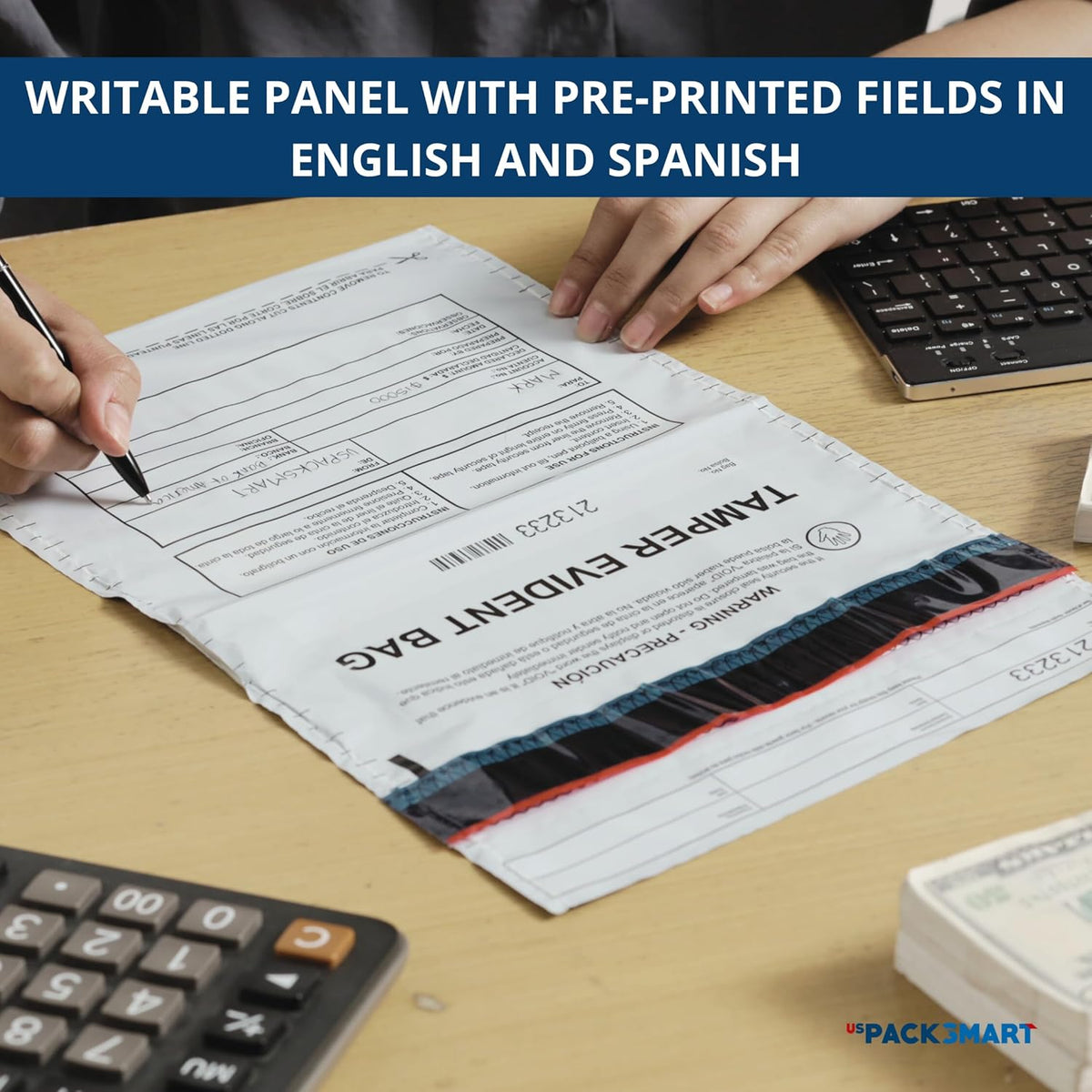 10"x13" Opaque Plastic Deposit Bags with Security Tape Tamper Evident - Secure Bank Deposits, Cash Handling, & Currency Transport | Self-Sealing Tape with Hidden Graphics | 100-Pack