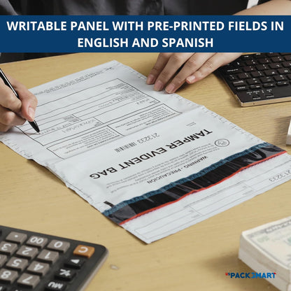 10"x13" Opaque Plastic Deposit Bags with Security Tape Tamper Evident - Secure Bank Deposits, Cash Handling, & Currency Transport | Self-Sealing Tape with Hidden Graphics | 100-Pack