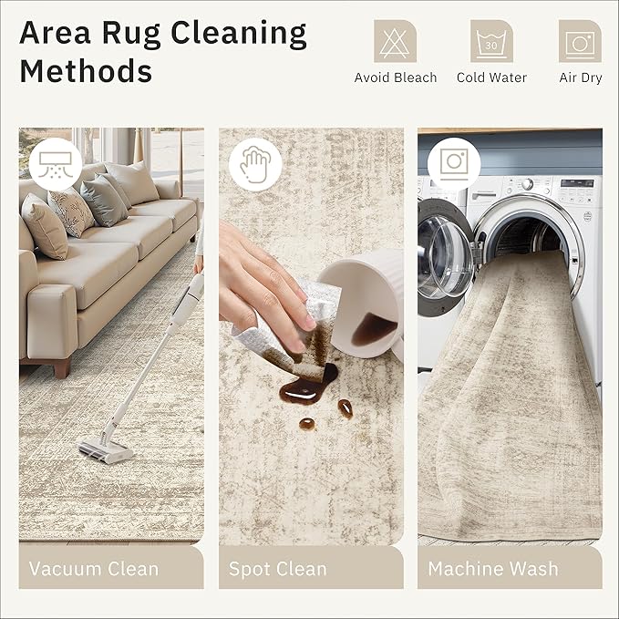 Soalmost Runner Rug 3x6 Washable Non-Slip Kitchen Runner Rugs for Bathroom Laundry Room Beige Vintage Floor Carpet Runners for Hallway Entryway