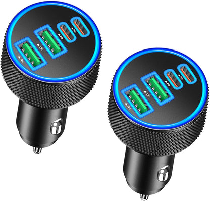 Car Charger USB C, KYOHAYA 2Pack 90W 4-Port Dual USB-C & USB-A Power Cigarette Lighter Adapter PD/QC3.0 Type C Car Charger Fast Charge for iPhone 17 17 Pro 16 15 14 13 12 11/Galaxy S25 S24/Pixel/iPad