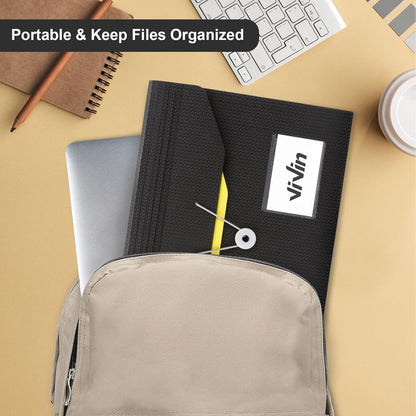 ViVin Expanding File Organizer, 13-Pocket Accordion Filing Folders with Extra Pocket & Color Tabs, Sturdy Expandable Ducument Organizer for Receipt Bills Invoice, Letter/A4 Size - Black
