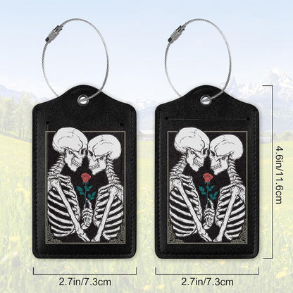 Luggage Tag for Suitcase,Gothic Skull Lovers Rose Unique Travel Tags with Privacy Cover ID Label & Stainless Steel Loop for Men Women