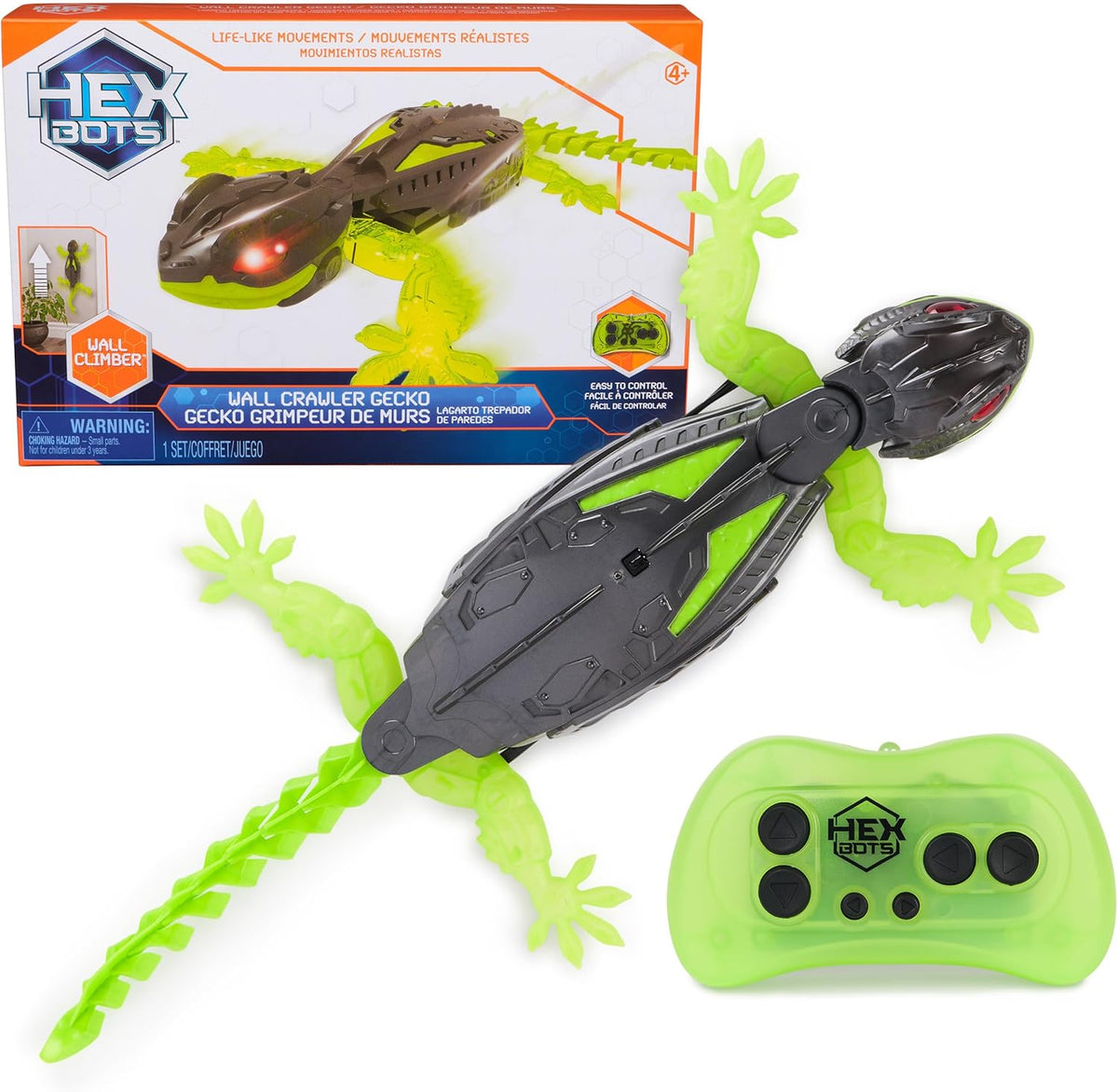 Official HEX BOTS Wall Crawler Gecko with rechargeable remote control and realistic gecko design for kids