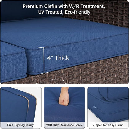 Outdoor Chair Cushions 23" x 24" x 4", Patio Deep Seat Replacement Cushions Set with Zippered Removable Cover, Weather-Resistant Olefin Fabric for Garden Chair Sofa Couch, Blue