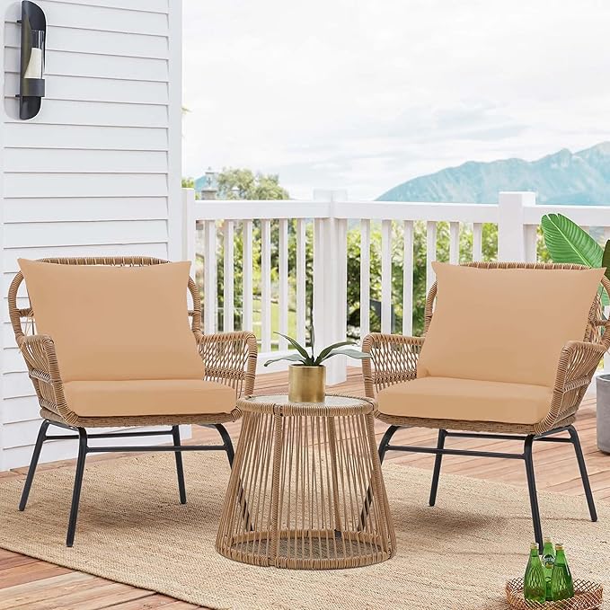 Outdoor Chair Cushions 4 Set,24 x 24 x 5IN, Patio Deep Seat Cushion for Patio Furniture, Waterproof & Fade Resistant Thick Deep Seating Pads for Outside Wicker Ratten Chair Sofa Couch,Beige