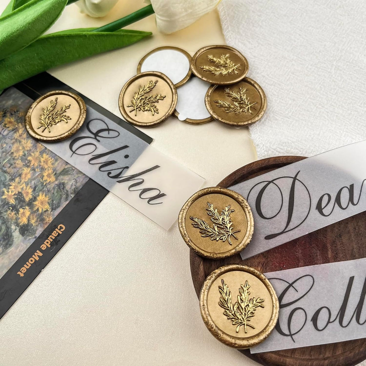25Pcs Wax Seal Stickers Handmade Envelope Seals Self Adhesive Wax Stickers for Wedding Party Invitations, Envelope, Gift Wrap, Christmas(Rosemary Style, Bronze)