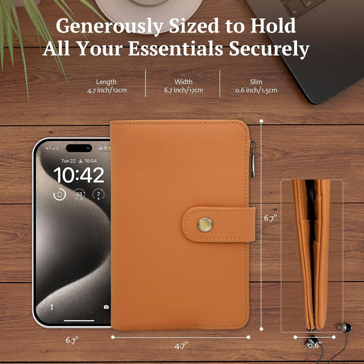Full Grain Leather Passport Wallet, RFID Blocking Passport Holder with Tracker Slot, Multi Compartment Travel Wallet for Women & Men, Secure Passport Cover Case for Airport Essentials (Brown)