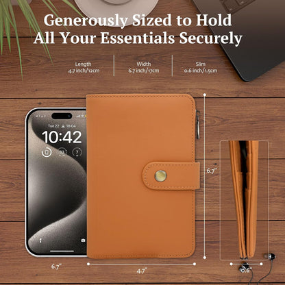 Full Grain Leather Passport Wallet, RFID Blocking Passport Holder with Tracker Slot, Multi Compartment Travel Wallet for Women & Men, Secure Passport Cover Case for Airport Essentials (Brown)