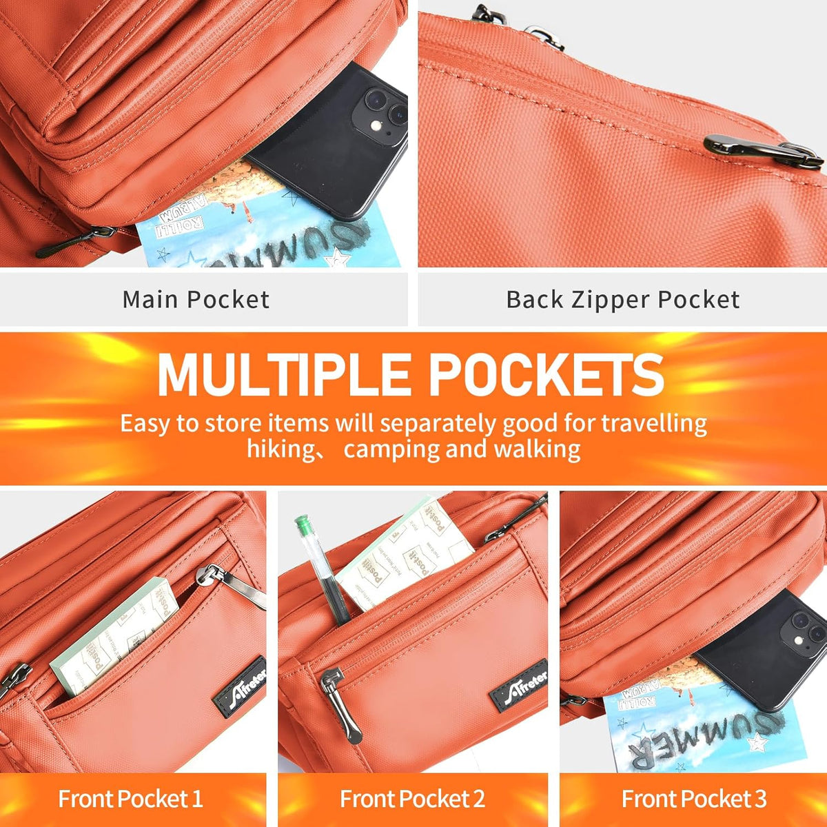 Waist Pack Bag Fanny Pack for Men&Women Hip Bum Bag with Adjustable Strap for Outdoors Workout Traveling Casual Running Hiking Cycling (Orange)