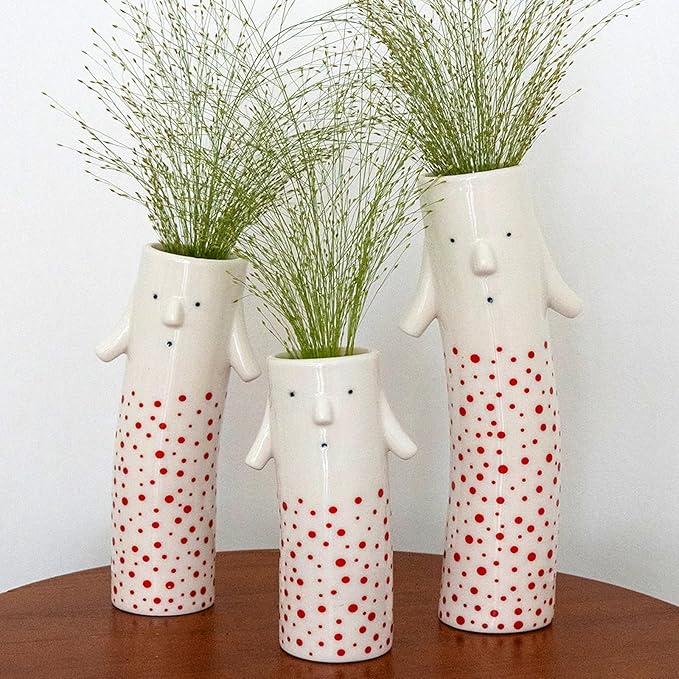 Family Face Vases Set of 3 - Cute Handmade Ceramic Bud Vases for Pretty Flowers - Unique Modern Decor - Aesthetic Small Flower Holders for Home Elegance