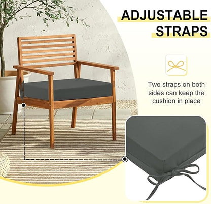 downluxe Outdoor Chair Cushions Set of 6 for Patio Furniture, Water-Resistant Square Corner Patio Chair Cushions with Ties, High Density Foam Outdoor Seat Cushion, 18.5" X 16" X 3", Slate Grey