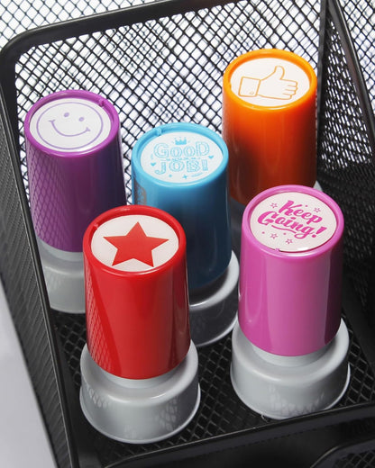 Pack of 5 Sorted Teacher Stamps Self-Inking Rubber Stamps Teacher Comments Photosensitive Stamps Behavior Stamper for Education Review