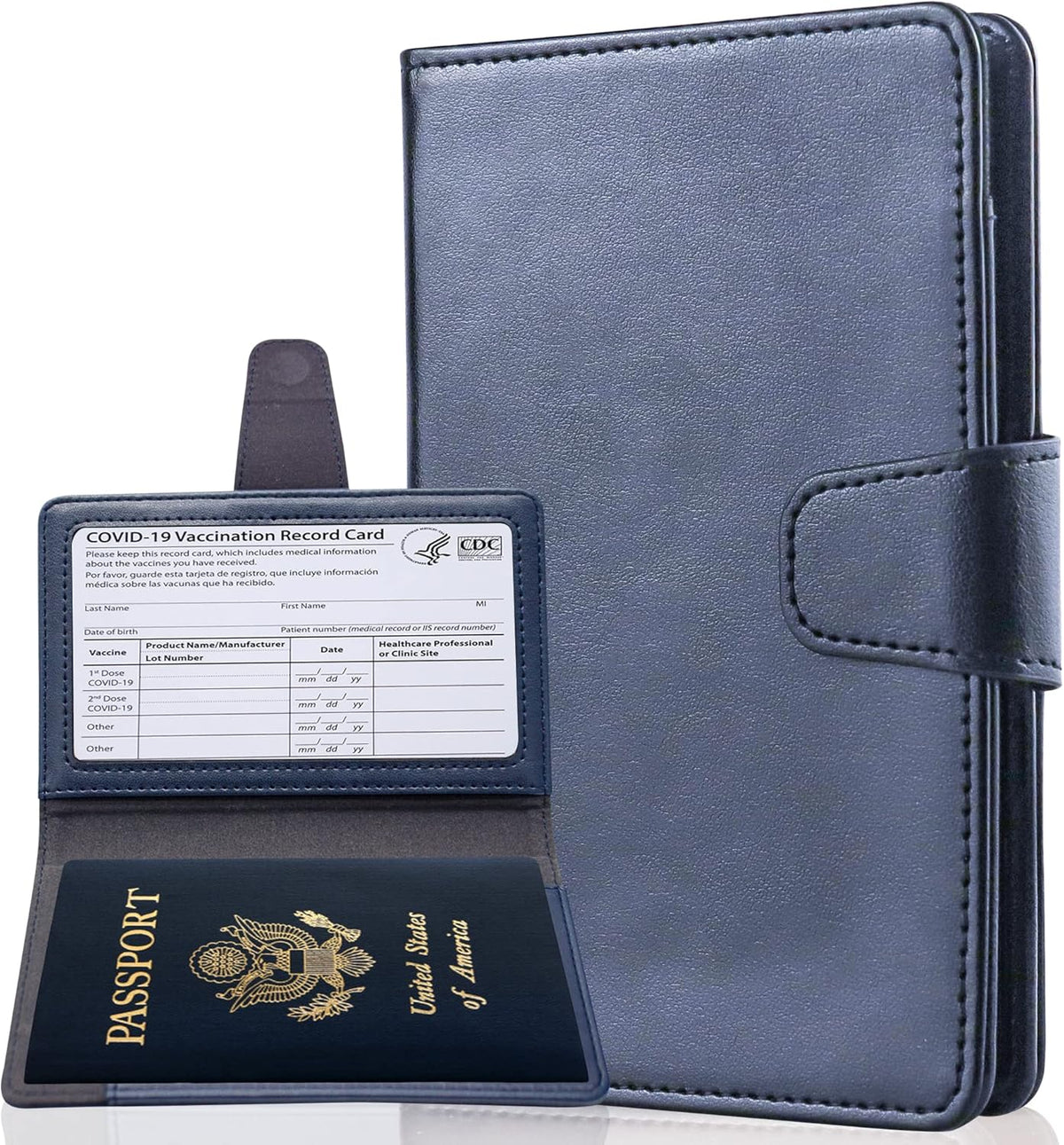 RFID Blocking Genuine Leather Wallet Passport Holder for Travel with Credit Card Slots and Ticket Pocket Durable Design (Blue)