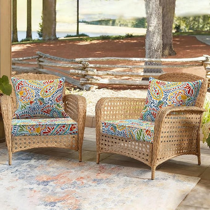 Outdoor Deep Seat Cushion Set, Water Repellent 24"x24" Patio Thick Cushions Replacement with Seat & Back Pillow for Patio Sofa, Wicker Chair, Couch - Paisley Multi