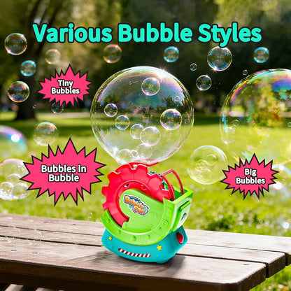 Bubble Machine for Toddlers, Kids & Pets with 8oz Safe Solution, Extra Large & Magical Bubble-in-Bubble Effects