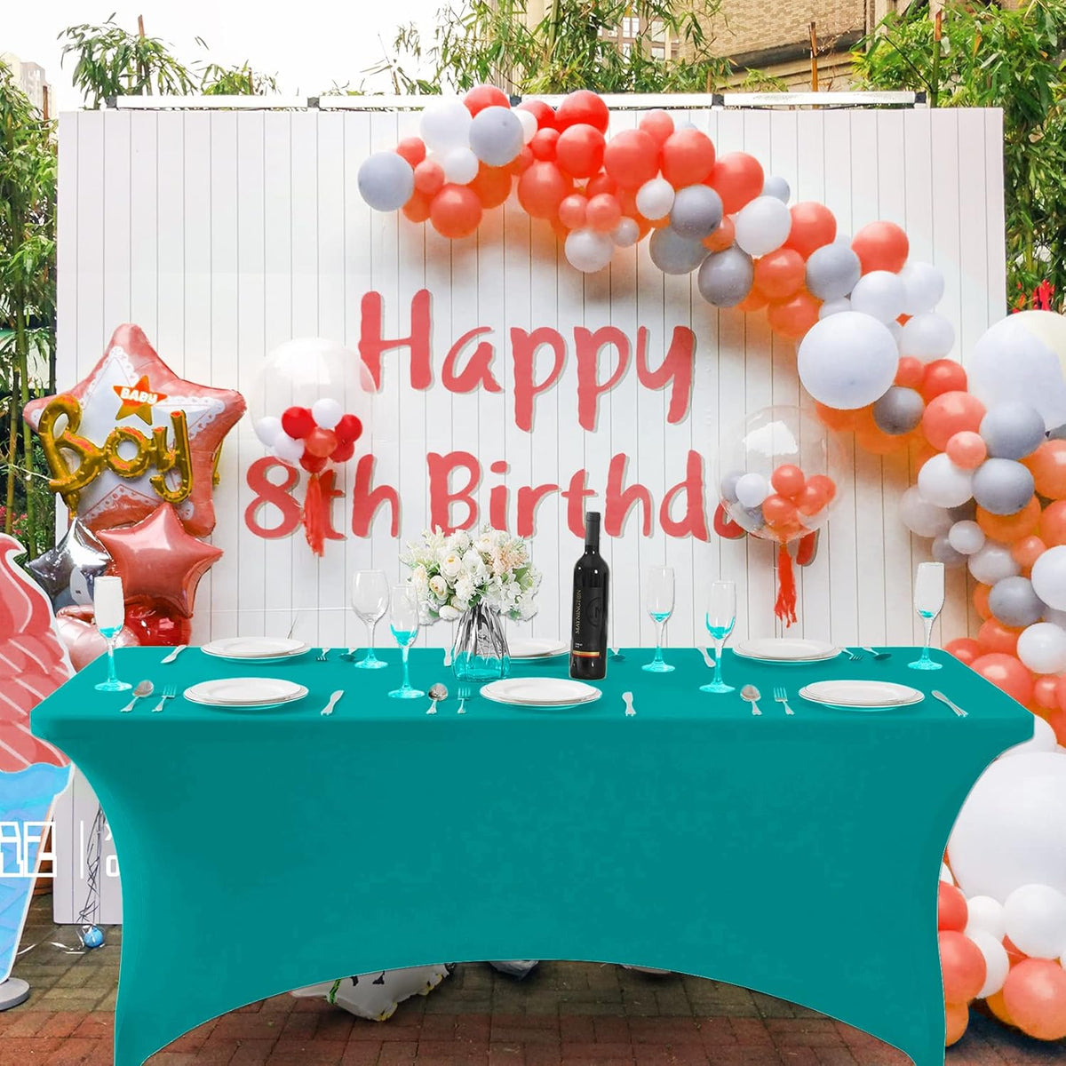 SuperO 2Pack Waterproof Spandex Table Cover for 4FT Table Universal Fitted Stretch Tablecloth for Party, Banquet, Wedding and Events-Turquoise