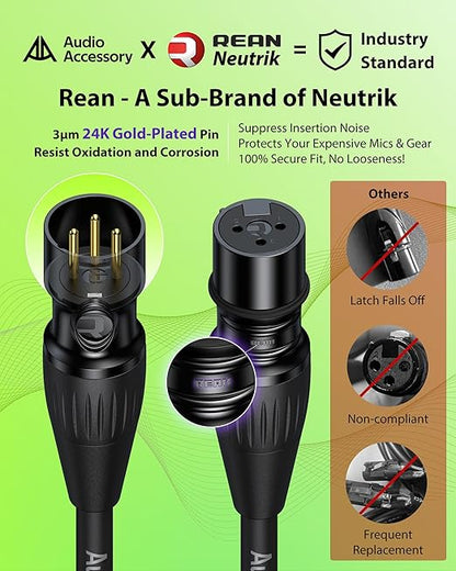 XLR Cables 250ft 1 Pack, Professional Gold-Plated Rean Connectors from Neutrik