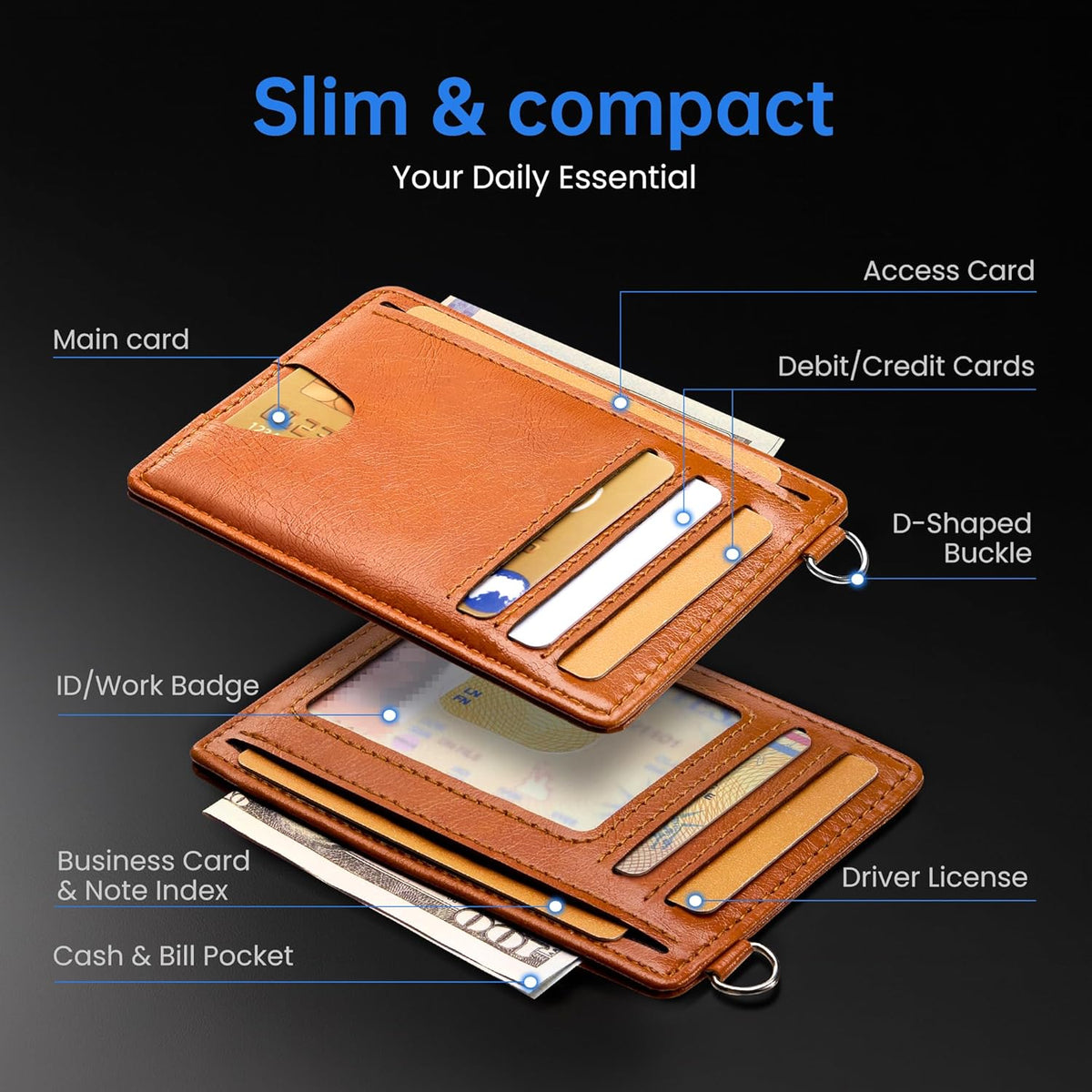 Mayski Slim Wallet, Credit Card Holder for Women, Minimalist Front Pocket RFID Blocking Card Cases, Small Wallet Women Men(Oiled Wax Brown)