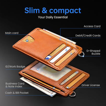 Mayski Slim Wallet, Credit Card Holder for Women, Minimalist Front Pocket RFID Blocking Card Cases, Small Wallet Women Men(Oiled Wax Brown)