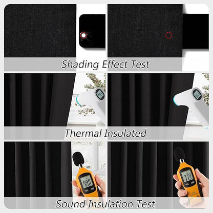 Guken Black 100% Blackout Curtains 108 Inch Length 2 Panels Set for Living Room Bedroom Back Tab Thermal Insulated Black Out Linen Drapes Room Darkening Window Curtains 52x108