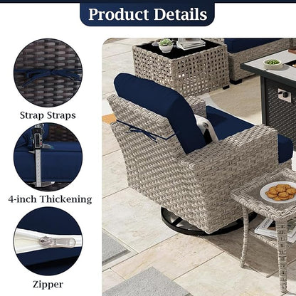 Outdoor Sectional Cushions, 4" Foam High-Density, Water-Resistant Couch Cushions Replacement Set, 14 Piece Patio Sectional Cushion for 6-Seat Sectional Patio Conversation Sets (Dark Blue)