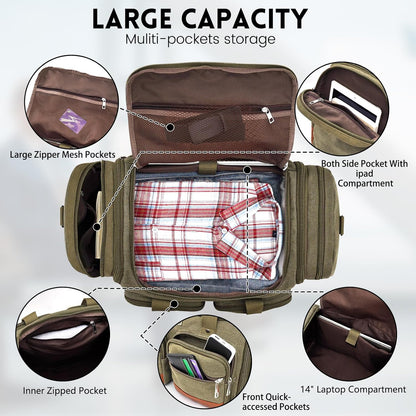Canvas Duffle Bag For Travel, 50L Expandable Carry on Overnight Travel Duffel Bags with Laptop Compartments Weekend Gym Bag for Men(Green)