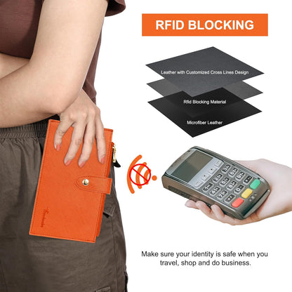 Travelambo RFID Wallet Women Large Size Bifold Multi Card Wallet Case with Zipper Pocke Credit Card Holder for Women