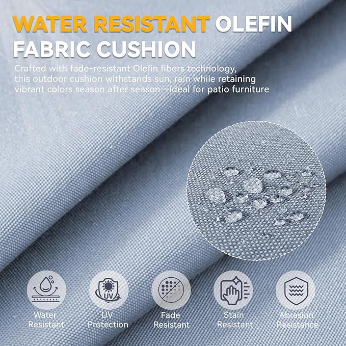 Outdoor Cushion Set for Furniture Patio Furniture, UV Resistant, Water Resistant - 6 Inch Thick Foam Garden Cushions– 24x24 Inch Patio Seat Covers for Chair/Sofa/Couch | Baby Blue | 8-Pack |