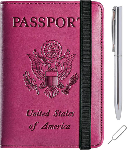 Passport Holder Cover Wallet Travel Essentials RFID Blocking Leather Card Case International Must Haves Travel Accessories for Women Men(113#Purple)