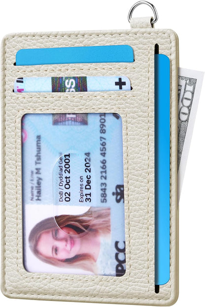 Mayski Slim Wallet, Credit Card Holder for Women, Minimalist Front Pocket RFID Blocking Card Cases, Small Wallet Women Men(Litchi Beige)