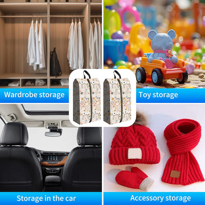 2pcs Shoe Organizer for Travel, Packing Shoe Travel Bags, Cute Shoe Bag with Zipper & Handle, Portable Travel Essentials for Women and Men Cute Flowers