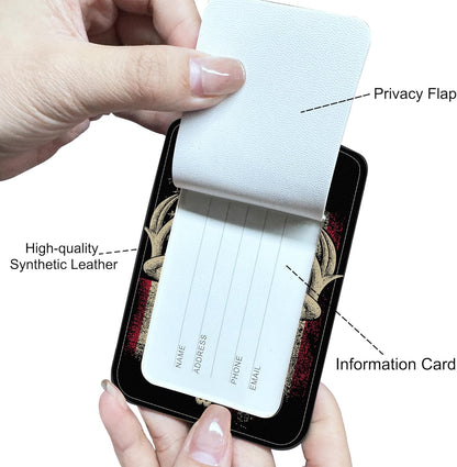 2 PCS American Hunting Deer Flag Luggage Tag for Suitcase Hunter American Flag Deer Leather Suitcase Tags with Name Address Card Label Privacy Cover and Stainless Steel Loop for Women Men