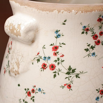 Ceramic Vases for Centerpieces, Shabby Chic Vase & Flower Pot with Drainage, Country Chic Decor for Office Room Garden Balcony Mantel Fireplace Table & Shelf, Red Floral
