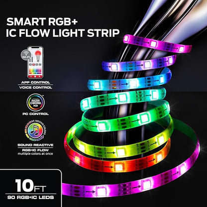 Monster Smart RGB+IC LED Strip Lights 10ft – Sound Reactive Strip Lights for Bedroom, App & Voice Control, RGB Light Strip for Room, Alexa Google Home, Razer Chroma Sync - 90 RGB+IC LED Lights