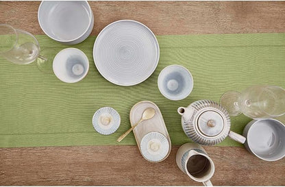 Solino Home Linen Moss Green Table Runner 156 Inches Long - 100% Pure Linen Extra Long Table Runner 14 x 156 Inch - Classic Hemstitch
