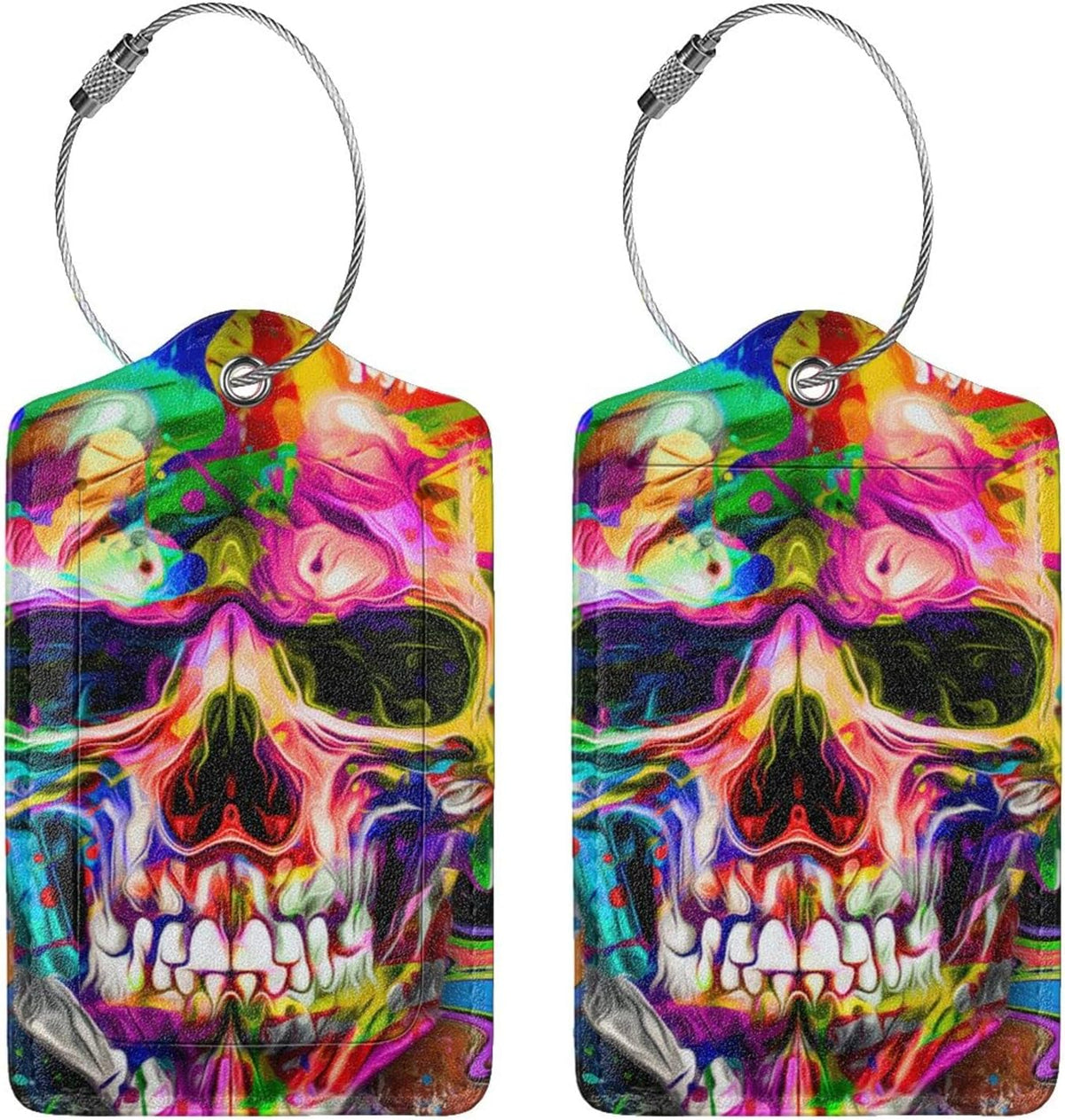 Artistic Skull Leather Luggage Tags for Suitcases with Cool Pattern Print, Waterproof Private Name ID Labels for Travel Baggage Bag Suitcase Lunch Box, Cruise Ships, Travel Accessories Tags