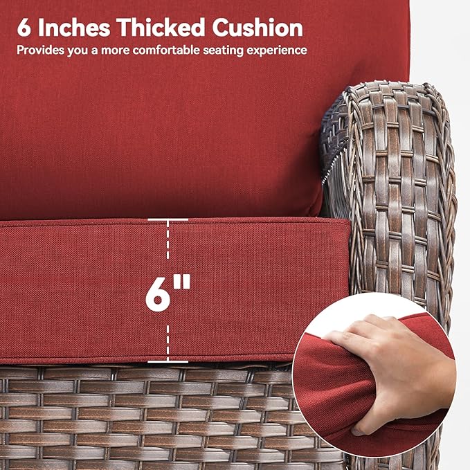 6" Thick Outdoor Cushions 22x24x6, 9-Set Deep Seat Patio Cushions with Removable Cover, Waterproof & Fade Resistant Replacement for Wicker Chair, Loveseat, Sofa - Red
