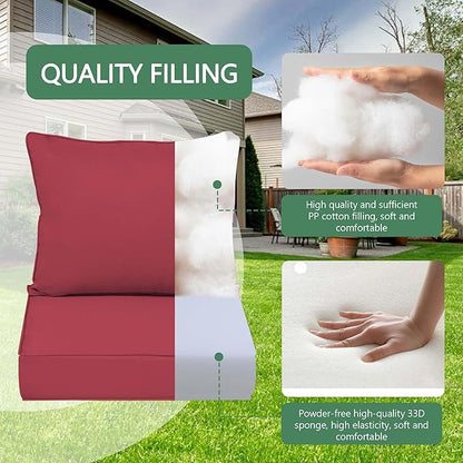 Outdoor Chair Cushions 4 Set, 22 x 22 x 4IN, Patio Deep Seat Cushion for Patio Furniture, Waterproof & Fade Resistant Thick Deep Seating Pads for Outside Wicker Ratten Chair Sofa Couch,Burgundy