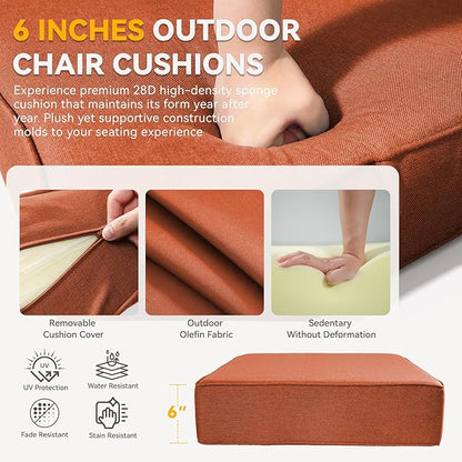 Outdoor Cushion Set for Furniture Patio Furniture, UV Resistant, Water Resistant - 6 Inch Thick Foam Garden Cushions– 24x24 Inch Patio Seat Covers for Chair/Sofa/Couch | Orange | 8-Pack |