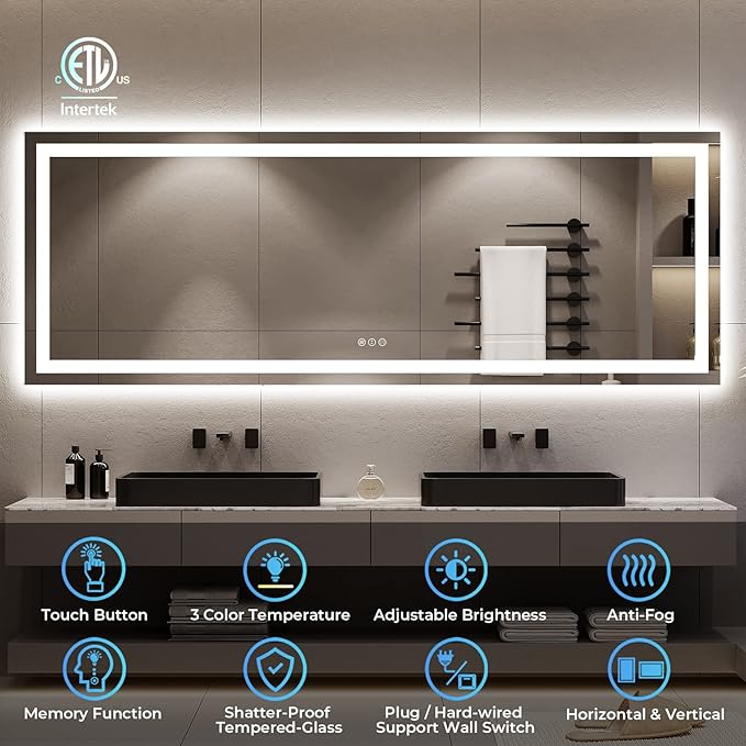 YEELAIT 96x36 Inch LED Bathroom Mirror