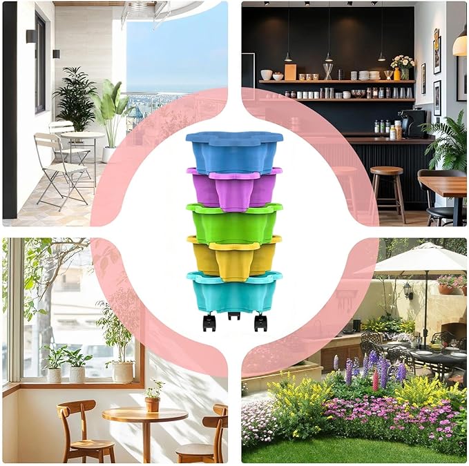 Stackable Planter - Multi-Tier Garden Pot System, Weatherproof Vertical Growing Container | Drainage Flower Vegetable Planters, Indoor Outdoor Herb Pots for Balcony Patio Yard Lawn Farming Decor