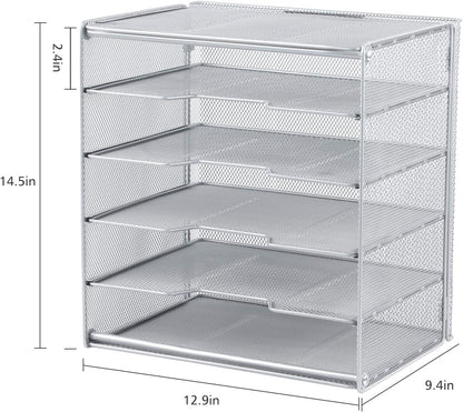 Samstar Paper Letter Tray, Metal Desk File Organizer with 5 Tier Shelf and Sorter,Silver