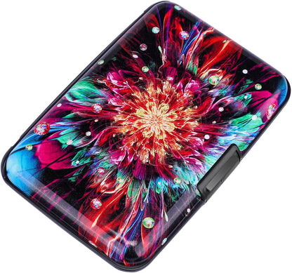 ELFISH Mini RFID Aluminum Wallet Credit Cards Holder Business Card Case Metal ID Case for Men Women (Gorgeous flower)