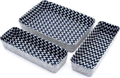 Welaxy Desk Drawer Organizer Bins with Modern Pattern Home Office Storage Bin Sturdy Small Sharrow Cozy Cubby Organize Box Gifts idea 3-Piece (Zigzag)