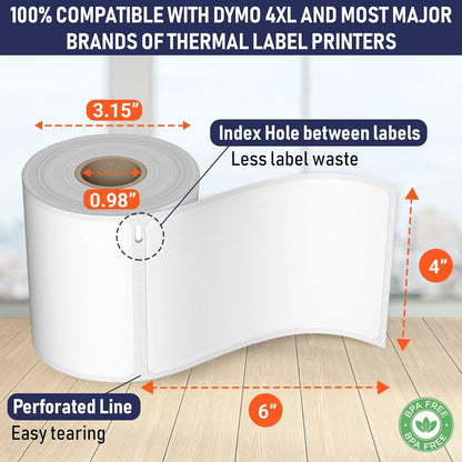 Dasher Products Thermal Shipping Labels Compatible with Dymo LabelWriter 4XL 1744907 4x6 Internet Postage Labels, Water Resistant, Strong Adhesive, Perforated, 220 per Roll, NOT for 5XL (4 Pack)