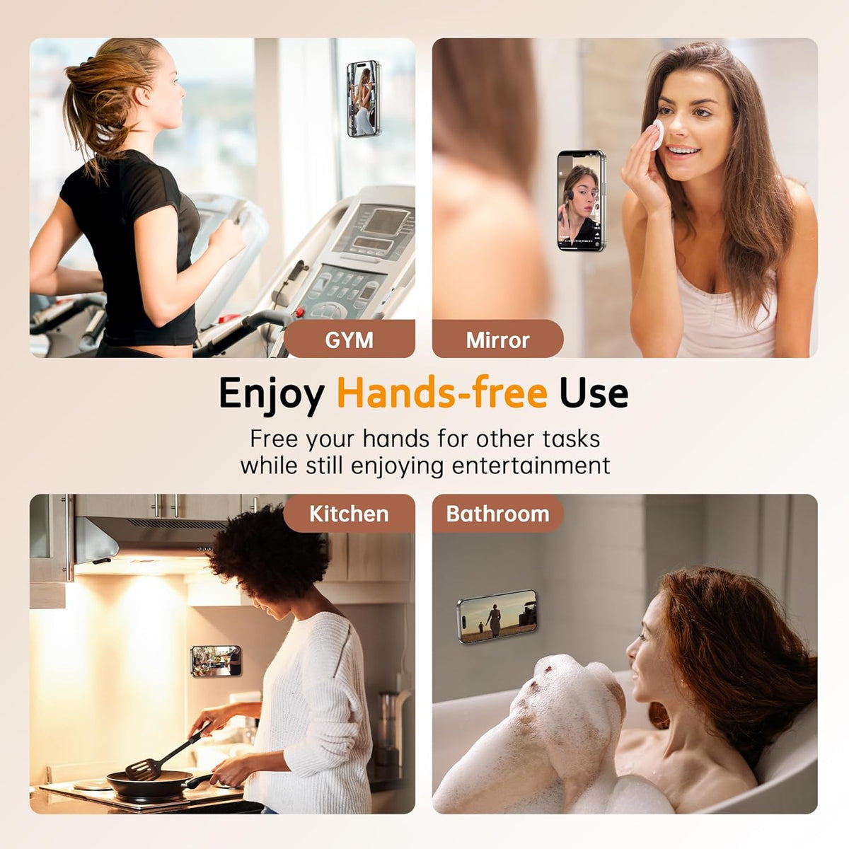 GONEZ Magnetic Suction Cup Phone Mount for MagSafe Case, Removable Silicone Sticky Grip for iPhone 12/13/14/15/16, Hands-Free Selfies and Videos for TikTok & Instagram Influencer/Creator, Brown