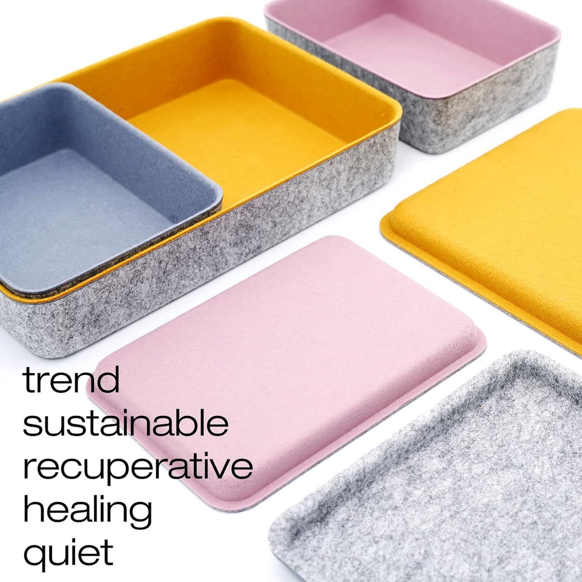 Welaxy Lidded Felt Drawer Organizer Bin with lids Desktop Stackable Organizer Storage box for crafts office supplies pen notes Junk Makeup Stationery Organize 3-Pack (Curry+Dusty rose +Glacier gray)